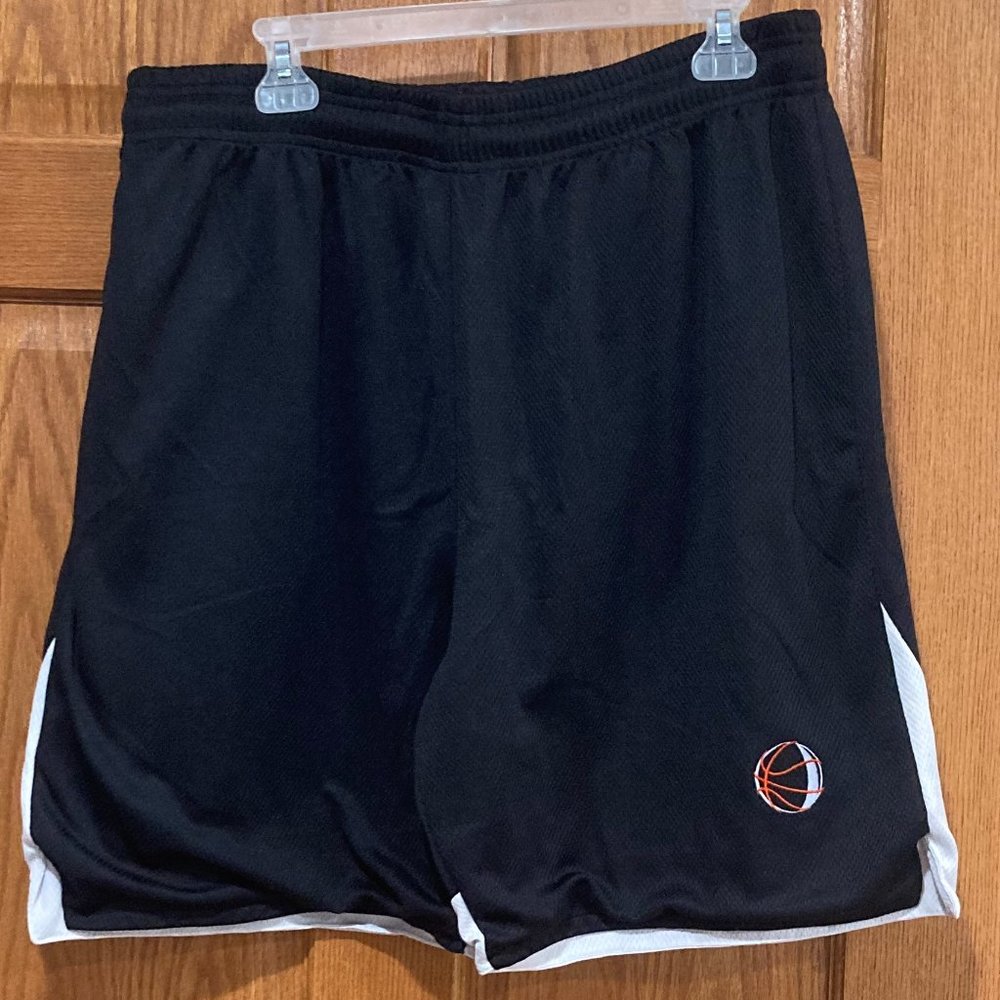MECCA Mens 2XL XXL Lined Basketball Athletic Shorts Black White Embroidered Ball